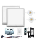 Complete PoE Smart Lighting Kit Featuring Dimmable Recessed 4 Inch Gimbal Lights And 2x2 Led Panels Delivering 4000k Illumination For Drop Ceilings That Honestly Slaps, including fixtures and control module.
