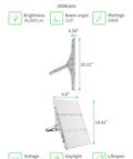 Dimensions of Beastly Bright 300W LED Flood Light 24000LM 6000K Daylight White with beam angle, voltage, and lifespan
