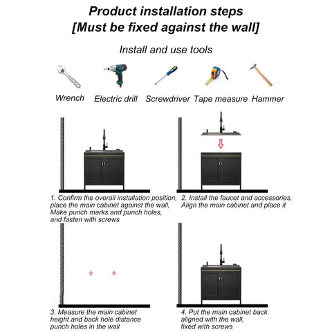 Product installation steps for Free Standing Kitchen Sink with Cabinet Drainer & Tap - Bathroom Vani Sink Combo Room tial (60x45x80cm).