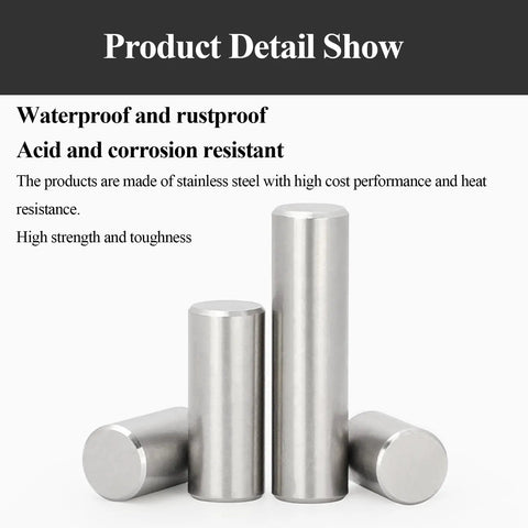 Stainless Steel Dowel Pins 5mm Diameter 5 To 18mm Length 20 Pack Cylindrical Shelf Support Pins displayed vertically and horizontally
