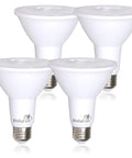 4 Pack LED PAR30 Dimmable Flood Light Bulbs, 12W Equivalent to 75W Halogen, 850 Lumen, 3000K Warm White, shown in a white finish