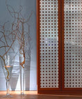 Privacy Glass Reusable Static Cling Window Film For Privacy On Glass Doors Windows Showers And Tabletops Removable Repositionable Decorative Film Matrix Caree Design 26 By 59 Inch Roll on a wooden cabinet