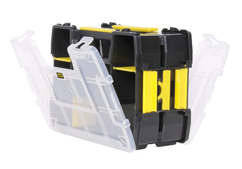 Sortmaster Lite Organizer 4 Pack See Through Tray System in black yellow clear with open compartments for tools and small parts