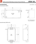Technical diagram of 90W AC-DC PCB Mount Power Module With Adjustable 48V Output, 1.88A Screw Terminal, IRM-90-48ST