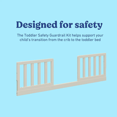 Storkcraft Toddler Safety Guardrail Kit With Slats In Frosted Oat Finish Dual Guard Rails For Crib To Toddler Bed Switch displayed