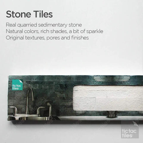 Peel And Stick Stone Tile Backsplash For Kitchen And Bathroom Four Sheets 3D Real Stone Veneer Natural White With Easy Install