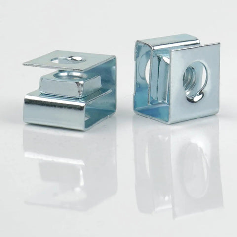 25 Piece Slide On Cage Nuts With Sleek U Shape Build And Zinc Plated M5 Thread For Hassle Free Server Rack Mounting in close-up.