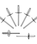 100 Piece Set 3/16X1/2 Inch Large Flange Blind Rivets Hardcore Stainless Steel Pop Fasteners showing multiple angle views.