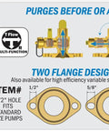 Image illustrating two flange design options for one inch pro grade lead free isolator valve with 360 degree rotating flange and dual drain.