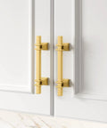 Badass Gold Cabinet Handles With Brushed Brass Finish 4 Inch Center To Center Kitchen Drawer Pulls on white cabinets
