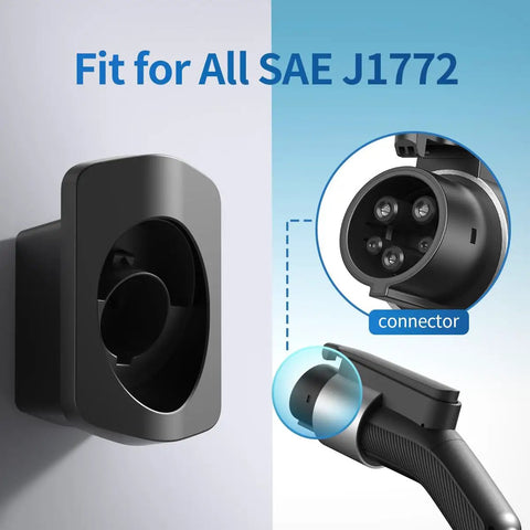 Hella Secure Ev Charger Holder Wall Mount For Sae J1772 Type 1 Cable Organizer view showing connector detail and wall mount fit.