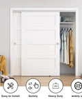 Two Door Heavy Duty Aluminum Sliding Closet Door Hardware Kit With Finger Pulls, Supports Up To One Hundred Fifty Pounds Per Panel