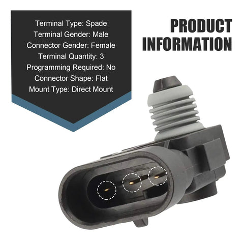 Built Tough Fuel Tank Pressure Sensor Plug And Play Evap Vapor Gauge compatible with Chevy Buick Cadillac GM Delphi showing connector details.