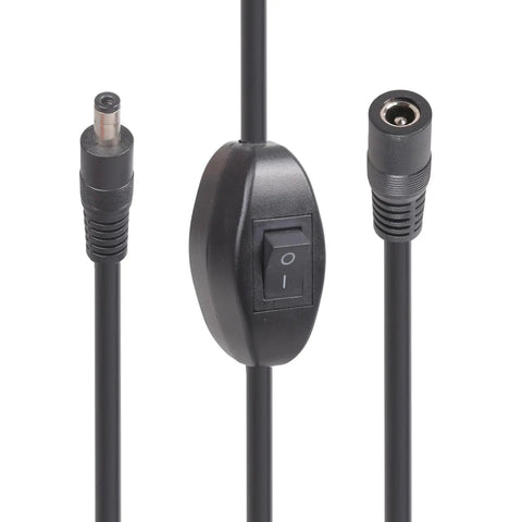 Heavy Duty Hella Reliable DC Extension Cable With Toggle Switch Slick Copper Build Plug And Play For Laptop Charging And Hardcore Gear Up To Thirty Six Volts And Fifteen Amps Measured At Fifty Centimeters, showing connectors and toggle switch.