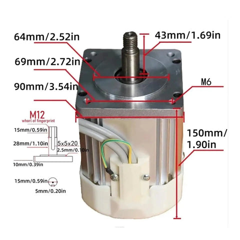Beefed Up Brushless Servo Motor Kit For Sewing Machines And Lathes With Adjustable 550W 110V Power, showing dimensions