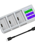 Powerful 100W Battery Charging Station With Color Screen For Mini5 4 3 Pro Drones, cable, compact white unit, triple bay