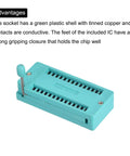 Universal 28 Pin Locking ZIF IC Test Socket With 3mm Pitch For Microcontrollers Chips And Breadboards Ideal For IC Programming