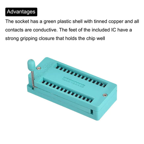 Universal 28 Pin Locking ZIF IC Test Socket With 3mm Pitch For Microcontrollers Chips And Breadboards Ideal For IC Programming