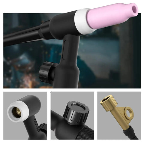 Fresh Flex Head TIG Torch WP-17FV Gas Valve Air-Cooled close-up of nozzle and fitting details for welding applications.