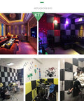High Density Acoustic Foam Panels 10 Pack Premium Soundproof Wall Tiles in KTV studio setting with vibrant decor.