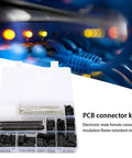 Massive 1450 Pcs Connector Kit For PCB Pros Includes Versatile Male Female Terminals Crimpers And Housings Perfect For Electronics Prototyping DIY Projects Industrial Upgrades And Heavy Duty Circuit Work. PCB connector kit in plastic case with black and clear terminals for prototyping