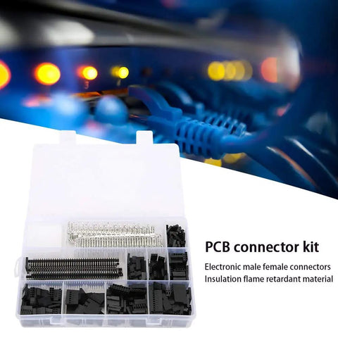 Massive 1450 Pcs Connector Kit For PCB Pros Includes Versatile Male Female Terminals Crimpers And Housings Perfect For Electronics Prototyping DIY Projects Industrial Upgrades And Heavy Duty Circuit Work. PCB connector kit in plastic case with black and clear terminals for prototyping