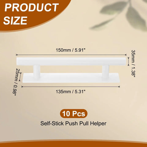 10 Pack Self Stick Push Pull Helpers 6 Inch Round Plastic Adhesive Cabinet Handles Easy Install Stick On For Kitchen Cabinets Windows Sliding Doors Closets Wardrobes White, 150mm size