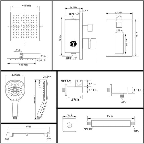 Ceiling Mount Shower Faucet Set Chrome With 10 Inch Rain Shower Head Handheld Spray Single Handle Trim Kit And Rough In Valve diagram