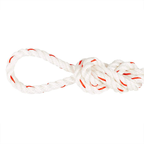 Close-up of 50 ft three strand twisted Polydacron rope from Three Quarter Ton Rope Puller With Fifty Foot Three Strand Twisted Polydacron Rope Included One Piece Aluminum Alloy Ratchet Wheel High Strength Electro Plated Steel Parts Notch At A Time Letdown Assembled In The USA