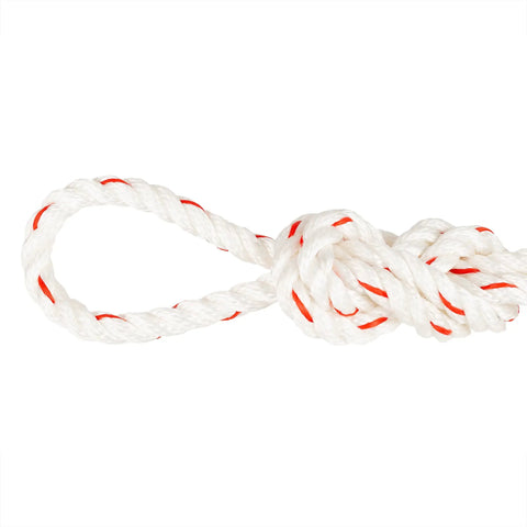 Heavy Duty Rope Puller Three Quarter Ton Capacity With One Hundred Foot One Half Inch Rope tied in loop on white background