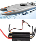 Water Cooled Brushless ESC 120A with Built In BEC for RC Boats Airships and Hobbyists, shown with high-speed RC boat