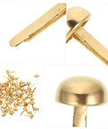 200Pcs Miniature Nails Tacks Pins Brads For Paper Crafts Scrapbooking Fasteners For Diy Projects Jewelry Box Nails Panel Assortment Set in golden color.