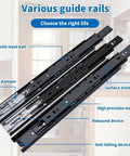 Full Extension Drawer Slides Set 1 Pair Heavy Duty Three Section With Shock Absorption Rebound Buffer For 20 Inch Drawers