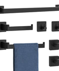 7 Piece Matte Black Bathroom Hardware Set With Wall Mounted Towel Rack And Square Towel Bar Includes Towel Holder Hand Towel Bar Toilet Paper Holder 2 Wall Hooks And 2 Robe Hooks Premium SUS304 Stainless Steel Durable Build