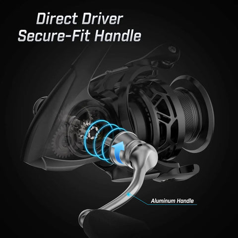 Ultra Light Carbon X II Spinning Reel Upgrade For Freshwater And Saltwater Anglers, Carbon Frame And Rotor, Size 1000 At 5.5oz, 6.2 To 1 Gear, 10 Plus 1 Double Shielded Bearings, Beast Mode Power For Monster Fish with direct driver secure-fit handle and aluminum handle