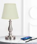 Brushed Nickel Table Lamp Set Of 2 For Nightstand Lamps, 20 Inch Tall With Dual USB A And C Ports and devices charging
