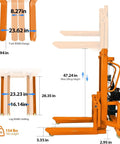 Heavy Duty Electric Pallet Stacker With 660 Lbs Capacity Lift Height 47 Inches Smart Remote Control Adjustable Forks dimensions diagram