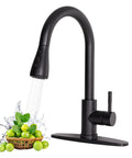 Hella Sweet Matte Black Kitchen Faucet With Single Handle And Buttery Pull Down Sprayer Solid Stainless Steel for kitchen use with fruit and water spray.