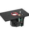 Hella Sturdy Aluminum Router Lift Table Base For Trimming Engraving And Chamfering Tasks With Smooth Adjustable Height shown from above.