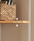 Solid Wood Corner Shelf With Multiple Tiers, triangular bookshelf with adjustable shelves in living room, close-up of shelf detail.