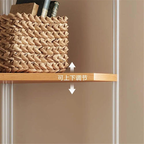Solid Wood Corner Shelf With Multiple Tiers, triangular bookshelf with adjustable shelves in living room, close-up of shelf detail.