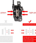 Diagram showing left and right pistons of MT200 Hydraulic Disc Brake System Upgrade Kit With SM-RT56 160x180mm Rotors