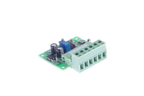 Side view of Plug And Play Frequency To Voltage Converter Module 0 To 3 KHz To 0-5 V Analog Output for PLC Inverter Interface and Motion Control.