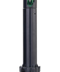 Gear Drive Rotor Shrub Sprinkler With Adjustable Arc Range And 25 Foot Reach showing vertical black plastic body for efficient lawn irrigation.