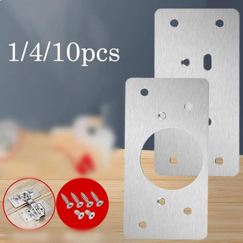 Cabinet Hinge Repair Kit With Dual Use Plates And Stainless Steel Mounting Screws For Doors And Side Panels Easy DIY Furniture Restoration That Covers Damaged Areas And Keeps Cabinet Doors Solid