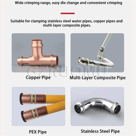 Heavy Duty Hydraulic Crimper Tool With 1550Lbf Force, 5000mAh Battery Electric Pipe Crimping Pliers on various pipe fittings.