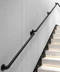 10 Ft Industrial Black Pipe Handrail For Stairs Wall Mount Kit 1.3 Inch Diameter Grab Bar Rail installed on indoor stairway