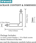 Diagram of Rustic Barn Door Corner Brackets Set 4.9 In Matte Black L Shape Sliding Door Hardware showing dimensions and screws.