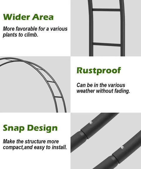 Sturdy Metal Wedding Arch For Outdoor Ceremony And Garden Party Decor 8 Feet Wide 7 Feet High Black Round Frame features