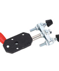 Dual Head Carbon Steel Toggle Clamp With Push Pull Action, 90kg Clamp Capacity, red handle and metal components visible